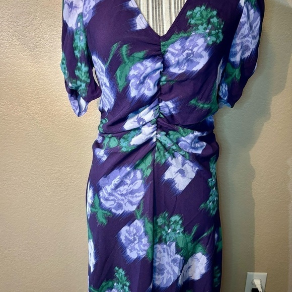NWT Floral Dress Medium by A New Day Rich Purple Abstract Floral Hi-Low Ruched - Picture 4 of 16